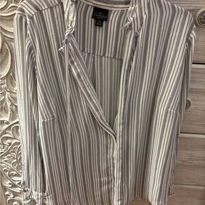 Worthington Gray and White Striped Blouse